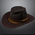 Dark Red Woven Cowboy Hat With Wide Brim Orange Band And Circular Holes