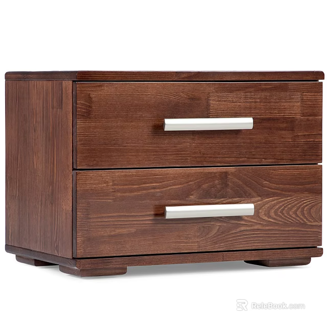 Wooden Modern Bedside Table With Two Drawers And Silver Metal Handles 3d model 