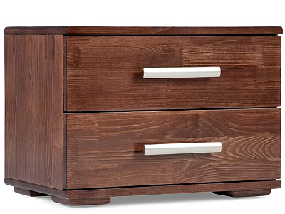 Wooden Modern Bedside Table With Two Drawers And Silver Metal Handles 3d model