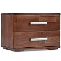 Wooden Modern Bedside Table With Two Drawers And Silver Metal Handles