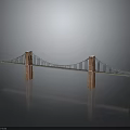 Modern Suspension Bridge Model With Twin Towers Steel Cables And Reflection