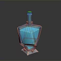 Blue Glass Decorative Bottle With Gold Accents And Geometric Pattern Design