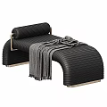Black Modern Ottoman With Gray Blanket And Metallic Accents For Living Room