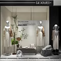 GEXIWEI Fashion Window Display With Mannequins Dresses Plants And Stone Decorations