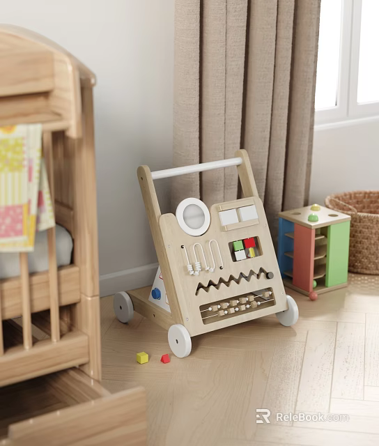 Cozy Nursery Room With Wooden Baby Walker And Toys 3d model 