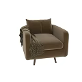Brown Single Sofa with Cushion and Patterned Throw Blanket on Wooden Legs 3d model