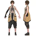 Woman Standing in Stylish Vest and Baggy Pants with Front and Back Views 3d model