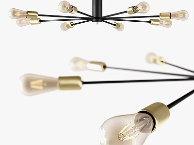 Modern Ceiling Light Fixture With Multiple Gold Bulbs And Black Arms 3d model