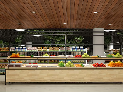 Supermarket Grocery Fresh Produce Section With Fruits Vegetables And Shelf Displays 3d model