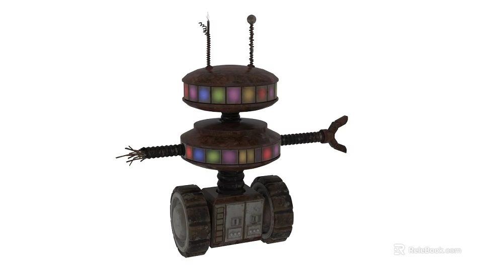 Electric Toy Robot With Colorful Lights Wheels Antenna And Mechanical Arm 3d model 