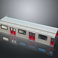 Silver Subway Train With Red Doors Windows And Reflection On Smooth Black Surface