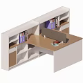 Modern Office Desk With Divider Shelves And Organized Desktop Office Supplies