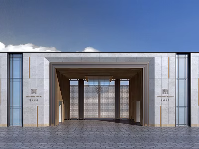 Modern Entrance Gate With Stone Facade And Metal Decorative Architectural Design Elements 3d model