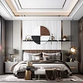Elegant Modern Bedroom Interior With Upholstered Headboard Bedside Tables Decorative Mirror And Wardrobe