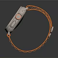 Sporty Wristwatch With Orange Nylon Strap And Square Dial On Black Background