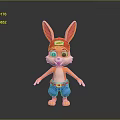 Cartoon Rabbit Character With Red Cap And Blue Patterned Shorts Standing In Dark Background 3d model