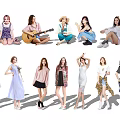 Group of Women in Various Stylish Outfits and Different Poses