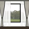 Gray and White Window Curtains with Sheer Panels and Tiebacks by Green Trees View