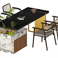 Modern Dining Table Set With Black Top Gold Frame And Four Upholstered Chairs 3d model