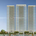 Modern High Rise Residential Building Exterior With Glass Curtain Wall And Balconies