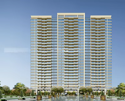 Modern High Rise Residential Building Exterior With Glass Curtain Wall And Balconies 3d model