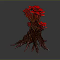 Vibrant Red Coral Like Plant with Thick Roots and Branching Structure