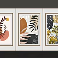 Modern Framed Plant Paintings With Various Leaf Designs On Wall 3d model