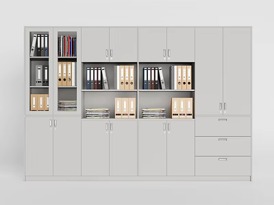 Modern Office Bookcase With Multiple Cabinets Drawers And Organized Folders Books 3d model