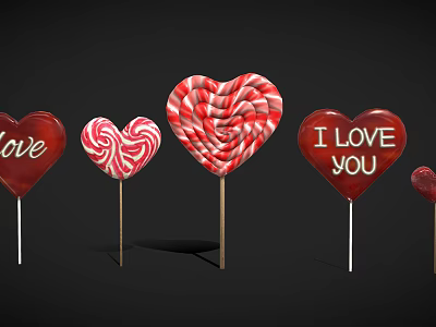 Modern Sugar Valentine Lollipop Heart Shaped Lollipop 3d model