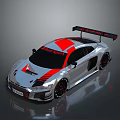 Sleek Silver Racing Car With Red Accents And Black Rear Spoiler