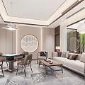 New Chinese Chess and Card Room Mahjong Room Box Mahjong Table Combination Mahjong House Tea Table and Chair Decorative Cabinet Background Wall 3d model