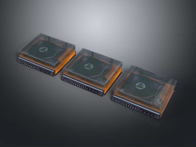 Set Of Three Modern Electronic Turntables With Transparent Covers And Control Panels 3d model