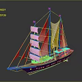 Modern Sailing Ship With White Sails Blue Hull And Green Deck Design