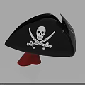 Black Pirate Hat With White Skull and Crossbones Design and Red Accents