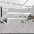 Modern Clothing Store Interior With White Hanging Racks Decorative Plants And Wooden Seats