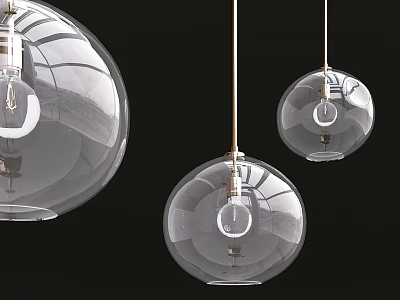 Three Modern Transparent Spherical Glass Pendant Lights Hanging Design 3d model