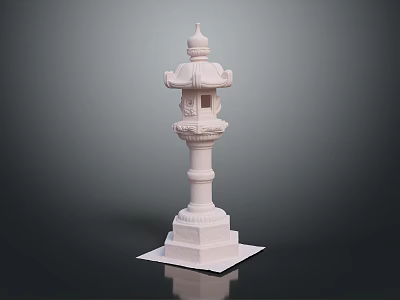 Traditional Stone Lantern with Square Base Carved Pillar and Ornate Top Structure 3d model
