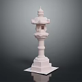 Traditional Stone Lantern with Square Base Carved Pillar and Ornate Top Structure