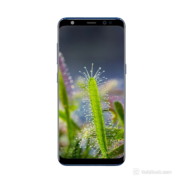 Smartphone High Quality Screen Showing Vivid Plant Image With Dew Drops 3d model 