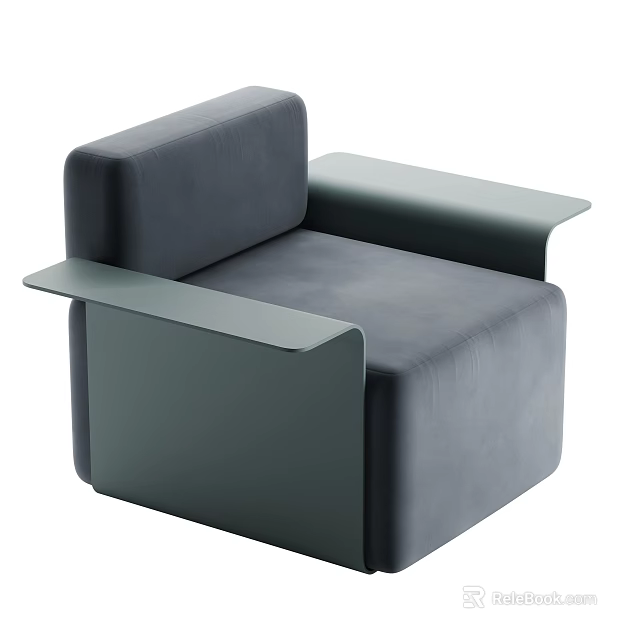 Modern Single Sofa With Flat Armrests Simple Lines And Dark Color Design 3d model