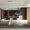 Modern Minimalist Living Room With Warm Wood Paneling Plush Sofa And Stylish Elegant Interior Design
