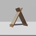 Wooden Triangular Stand With Crossed Frame Light Colored Board And Blue Base Mat 3d model