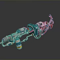 Futuristic Sci Fi Weapon Featuring Mechanical Blue Red Metal Parts And Complex Mechanical Design Elements 3d model