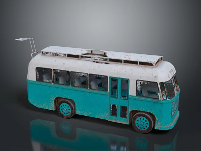 Vintage Blue And White Bus With Rustic Design And Roof Antenna 3d model