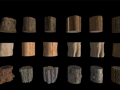 Various Wooden Tree Stump Stools With Different Natural Textures And Styles 3d model