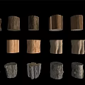 Various Wooden Tree Stump Stools With Different Natural Textures And Styles