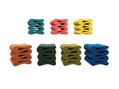 Colorful Stacked Modern Stools In Blue Red Yellow Orange Green Designs 3d model