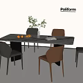 Stylish Modern Dining Table Set With Marble Top And Comfortable Leather Chairs 3d model