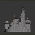 Cartoon Medieval Castle Scene With Multiple Towers Spires And Stone Walls