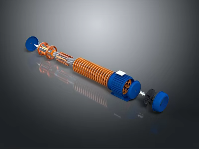 Industrial Hardware Tools With Blue And Orange Spiral Spring Mechanical Design 3d model
